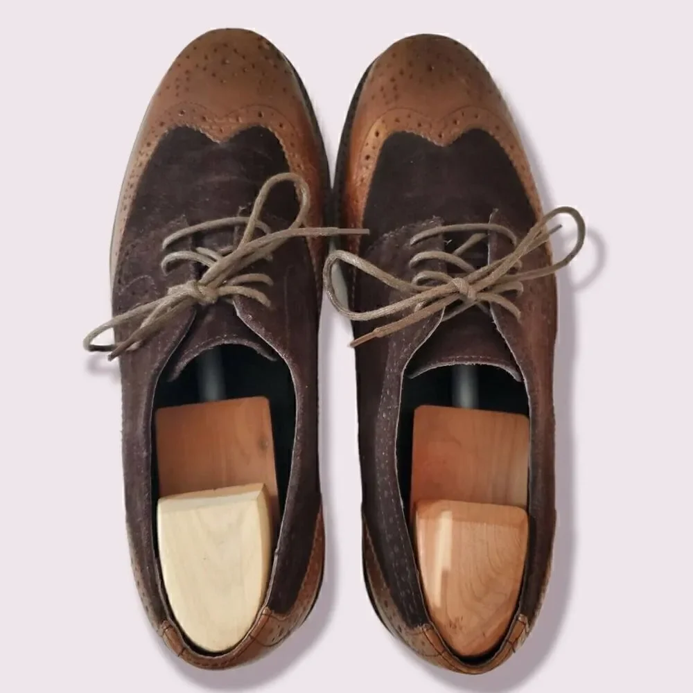 Lands End Astor Wingtip Men's 10.5 Homme Spice Brown Dress Shoes | BUCKS | EUC
